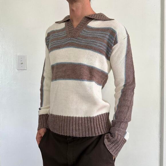 American Vintage Other - Vintage 70s Striped Collar Rugby Preppy Knit Sweater Longsleeve Pullover